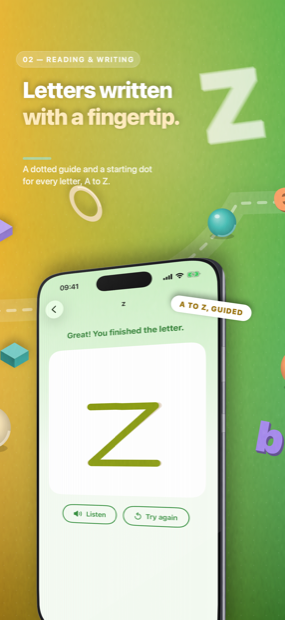 A child tracing the letter Z along a dotted guide.